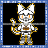 Gangster Kitten Cat Black And White Design Gold Chain Graphic Hustle Dollar Sign Sunglass Logo Hustle Skillz SVG PNG JPG Vector Cut Files Silhouette Cricut