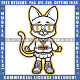 Gangster Kitten Cat Black And White Design Gold Chain Graphic Hustle Dollar Sign Sunglass Logo Hustle Skillz SVG PNG JPG Vector Cut Files Silhouette Cricut