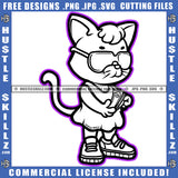 Gangster Kitten Cute Cat Black And White Design Graphic Hustle Dollar Sign Sunglass Logo Hustle Skillz SVG PNG JPG Vector Cut Files Silhouette Cricut