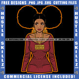 Melanin Woman Afro Puff Hairstyle Orange Border Hustle Skillz SVG PNG JPG Vector Cut Files Silhouette Cricut