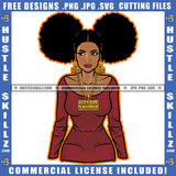 Melanin Woman Afro Puff Hairstyle Orange Border Hustle Skillz SVG PNG JPG Vector Cut Files Silhouette Cricut