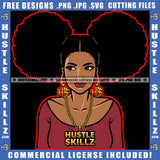 Melanin Girl Afro Puff Hairstyle Gold Chain Hustler Earing Logo Hustle Skillz SVG PNG JPG Vector Cut Files Silhouette Cricut