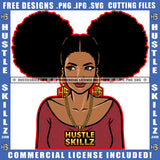 Melanin Girl Afro Puff Hairstyle Gold Chain Hustler Earing Logo Hustle Skillz SVG PNG JPG Vector Cut Files Silhouette Cricut