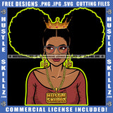 Nubian Queen Woman Afro Puff Hairstyle Female Gold Chain Sunglasses Glasses Hustler Hoop Earring Logo Hustle Skillz SVG PNG JPG Vector Cut Files Silhouette Cricut