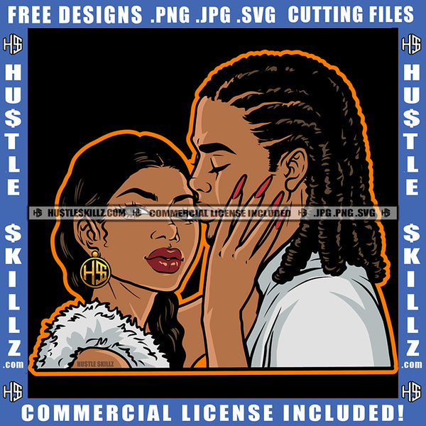 African American Black Couple Relationship Goals Soulmate Boyfriend Girlfriend Wife Husband Love Happiness Woman Man Gold Circle Earrings Logo Hustle Skillz SVG PNG JPG Vector Cut Files Silhouette Cricut