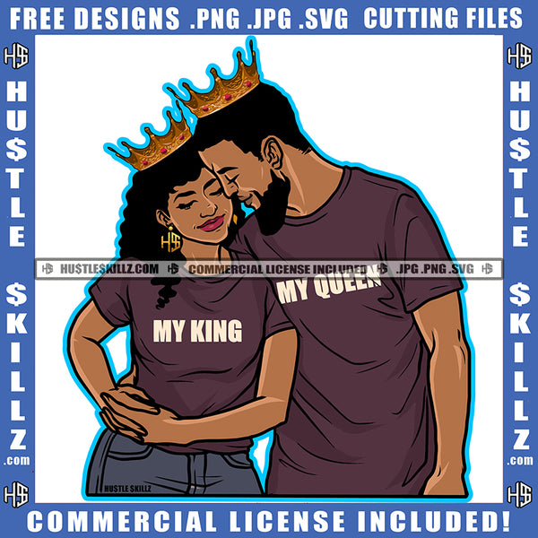 Afro Black Couple King Queen Holding Wearing Crowns Relationship Goals Soulmates Blessed Life True Love Logo Hustle Skillz SVG PNG JPG Vector Cut Files Silhouette Cricut