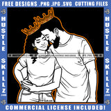 Afro Couple Black And White Design King Queen Holding Wearing Crowns Relationship Goals Boyfriend Girlfriend Soulmates Blessed Life True Love Logo Hustle Skillz SVG PNG JPG Vector Cut Files Silhouette Cricut