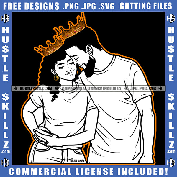 Afro Couple Black And White Design King Queen Holding Wearing Crowns Relationship Goals Boyfriend Girlfriend Soulmates Blessed Life True Love Logo Hustle Skillz SVG PNG JPG Vector Cut Files Silhouette Cricut