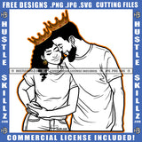 Afro Couple Black And White Design King Queen Holding Wearing Crowns Relationship Goals Boyfriend Girlfriend Soulmates Blessed Life True Love Logo Hustle Skillz SVG PNG JPG Vector Cut Files Silhouette Cricut