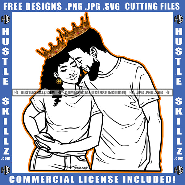 Afro Couple Black And White Design King Queen Holding Wearing Crowns Relationship Goals Boyfriend Girlfriend Soulmates Blessed Life True Love Logo Hustle Skillz SVG PNG JPG Vector Cut Files Silhouette Cricut