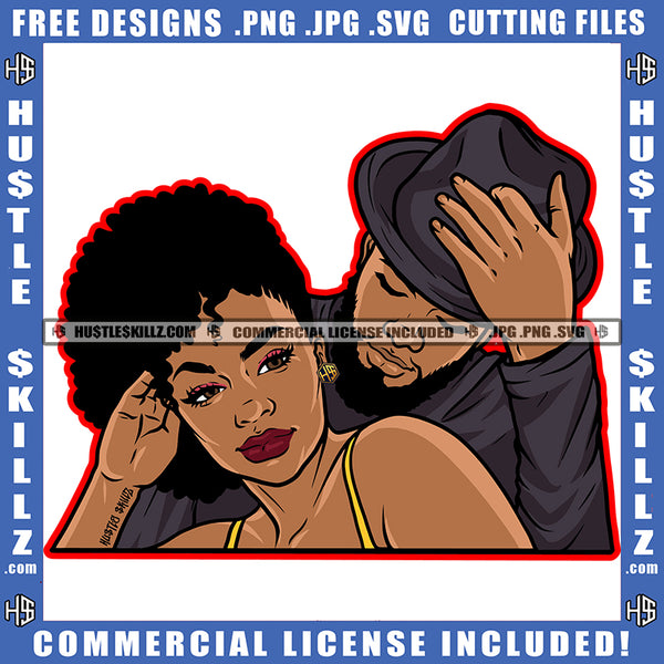 Melanin Couple Together Wearing Hat Earring Relationship Goals Boyfriend Girlfriend Soulmates Forever Blessed Life True Love Romance Logo Hustle Skillz SVG PNG JPG Vector Cut Files Silhouette Cricut