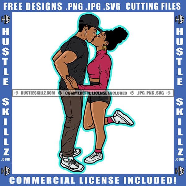 Black Couple Kiss Together Baseball Cap Hustle Earring Relationship Goals Boyfriend Girlfriend Wife Husband Soulmates Forever Blessed Life True Love Romance Logo Hustle Skillz SVG PNG JPG Vector Cut Files Silhouette Cricut