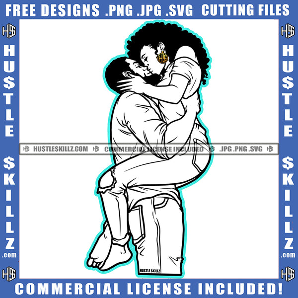 Cute Couple Black And White Design Hugs Kiss Romance Together Wearing Hustler Earring Relationship Goals Boyfriend Girlfriend Soulmates Forever Blessed Life True Love Logo Hustle Skillz SVG PNG JPG Vector Cut Files Silhouette Cricut