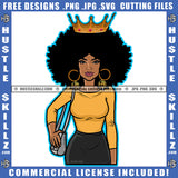 African American Lady Queen Woman Hands Side Bag Beautiful Eyes Curly Hairstyle Hustler Gold Earing Matching Outfit Logo Hustle Skillz SVG PNG JPG Vector Cut Files Silhouette Cricut