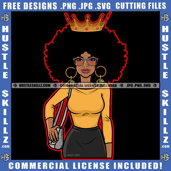 Black Girl Magic Queen Woman Hands Side Bag Beautiful Eyes Sunglass Curly Hairstyle Hustler Gold Earing Matching Outfit Logo Hustle Skillz SVG PNG JPG Vector Cut Files Silhouette Cricut