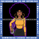 Nubian Woman Hands Side Bag Beautiful Eyes Sunglass Curly Hairstyle Hustler Gold Earing Matching Outfit Logo Hustle Skillz SVG PNG JPG Vector Cut Files Silhouette Cricut