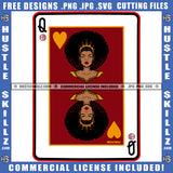 Queen Of Hearts Playing Card Love Afro Puff Hairstyle Logo Hustle Skillz SVG PNG JPG Vector Cut Files Silhouette Cricut