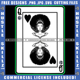 Queen Of Hearts Black And White Design Playing Card Love Crown Afro Puff Hairstyle Logo Hustle Skillz SVG PNG JPG Vector Cut Files Silhouette Cricut