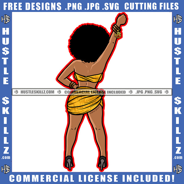 Melanin Woman Afro Puff Hairstyle Matching Outfit Fit Figure Curvy And Sexy Hand Bracelet Logo Hustle Skillz SVG PNG JPG Vector Cut Files Silhouette Cricut