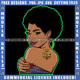 African American Lady Afro Puff Hairstyle Hustler Earing Beautiful Eyes Logo Hustle Skillz SVG PNG JPG Vector Cut Files Silhouette Cricut