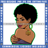 African American Lady Afro Puff Hairstyle Hustler Earing Beautiful Eyes Logo Hustle Skillz SVG PNG JPG Vector Cut Files Silhouette Cricut