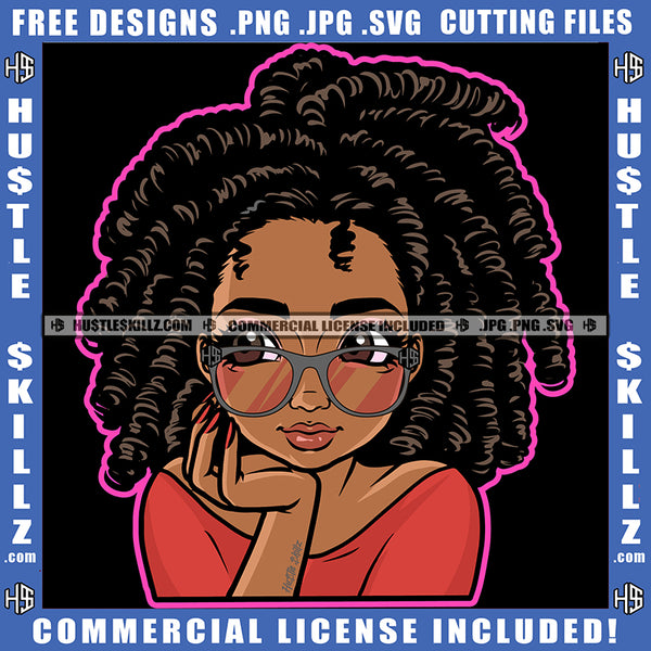 Black Woman Boss Lady Eye Glasses Dreadlocks Locs Hairstyle Beautiful Eyes Logo Hustle Skillz SVG PNG JPG Vector Cut Files Silhouette Cricut