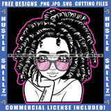 Woman Black And White Design Cute Boss Lady Hustler Eye Glasses Pretty Dreadlocks Locs Hairstyle Beautiful Eyes Logo Hustle Skillz SVG PNG JPG Vector Cut Files Silhouette Cricut