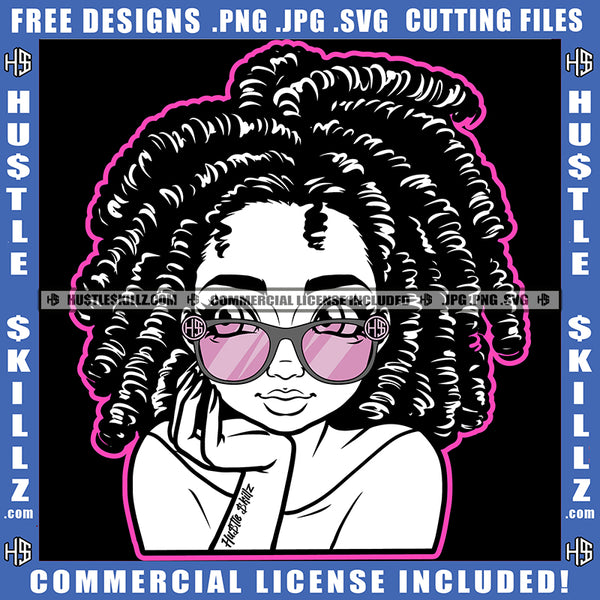 Woman Black And White Design Cute Boss Lady Hustler Eye Glasses Pretty Dreadlocks Locs Hairstyle Beautiful Eyes Logo Hustle Skillz SVG PNG JPG Vector Cut Files Silhouette Cricut