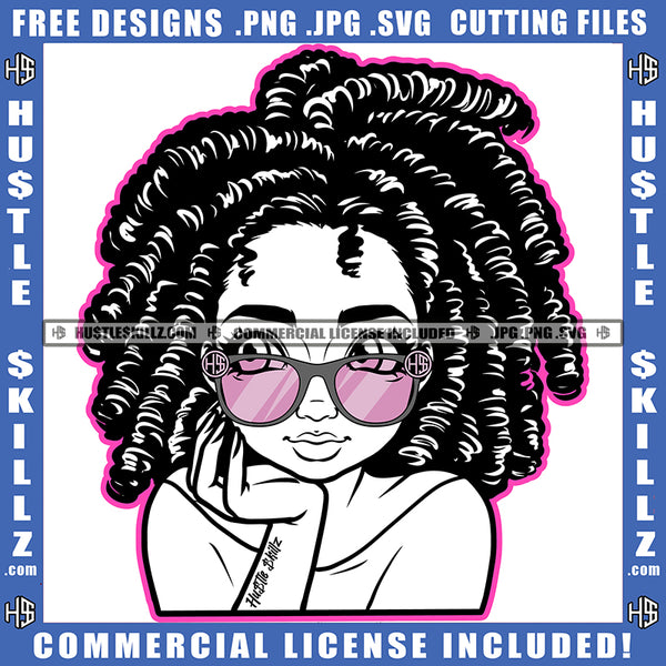 Woman Black And White Design Cute Boss Lady Hustler Eye Glasses Pretty Dreadlocks Locs Hairstyle Beautiful Eyes Logo Hustle Skillz SVG PNG JPG Vector Cut Files Silhouette Cricut