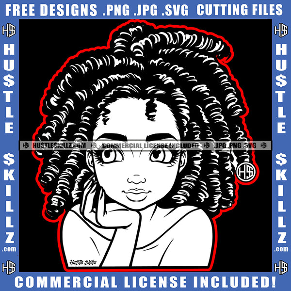 Pretty Woman Black And White Design Cute Boss Lady Dreads Locs Hairstyle Beautiful Eyes Logo Hustle Skillz SVG PNG JPG Vector Cut Files Silhouette Cricut