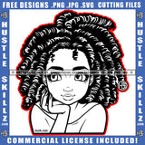 Pretty Woman Black And White Design Cute Boss Lady Dreads Locs Hairstyle Beautiful Eyes Logo Hustle Skillz SVG PNG JPG Vector Cut Files Silhouette Cricut