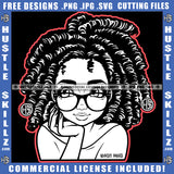 Pretty Melanin Woman Hustler Eye Glasses Black And White Design Cute Boss Lady Dreadlocks Locs Hairstyle Logo Hustle Skillz SVG PNG JPG Vector Cut Files Silhouette Cricut