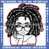 Pretty Melanin Woman Hustler Eye Glasses Black And White Design Cute Boss Lady Dreadlocks Locs Hairstyle Logo Hustle Skillz SVG PNG JPG Vector Cut Files Silhouette Cricut