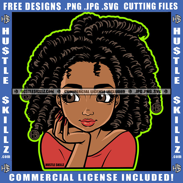 Nubian Woman Beautiful Eyes Cute Girl Hustler Dreadlocks Locs Hairstyle Logo Hustle Skillz SVG PNG JPG Vector Cut Files Silhouette Cricut