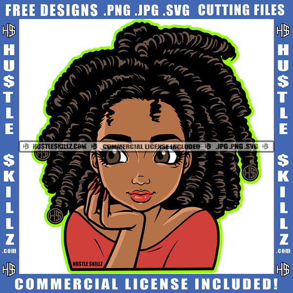 Nubian Woman Beautiful Eyes Cute Girl Hustler Dreadlocks Locs Hairstyle Logo Hustle Skillz SVG PNG JPG Vector Cut Files Silhouette Cricut