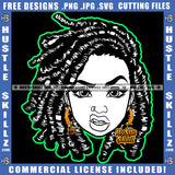 Melanin Woman Black And White Design Dreadlocks Hairstyle Beautiful Eyes Cute Girl Hustler Earring Nose Pin Logo Hustle Skillz SVG PNG JPG Vector Cut Files Silhouette Cricut