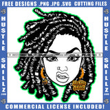 Melanin Woman Black And White Design Dreadlocks Hairstyle Beautiful Eyes Cute Girl Hustler Earring Nose Pin Logo Hustle Skillz SVG PNG JPG Vector Cut Files Silhouette Cricut