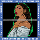 African American Lady Locs Dreads Hair Hustler Bracelet Ring Gold Chain Hustler Earring Beautiful Closing Eyes Logo Hustle Skillz SVG PNG JPG Vector Cut Files Silhouette Cricut