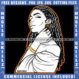 Melanin Woman Black And White Design Locs Dreads Hair Hustler Bracelet Ring Gold Chain Hustler Earring Beautiful Closing Eyes Logo Hustle Skillz SVG PNG JPG Vector Cut Files Silhouette Cricut