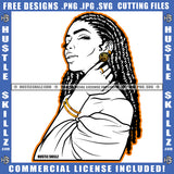 Melanin Woman Black And White Design Locs Dreads Hair Hustler Bracelet Ring Gold Chain Hustler Earring Beautiful Closing Eyes Logo Hustle Skillz SVG PNG JPG Vector Cut Files Silhouette Cricut