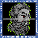 Ancient Greek God Sculpture Philosopher Face Blood Bleeding like Zeus Triton Neptune With Beard And Mustache Logo Hustle Skillz SVG PNG JPG Vector Cut Files Silhouette Cricut