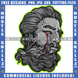 Ancient Greek God Sculpture Philosopher Face Blood Bleeding like Zeus Triton Neptune With Beard And Mustache Logo Hustle Skillz SVG PNG JPG Vector Cut Files Silhouette Cricut