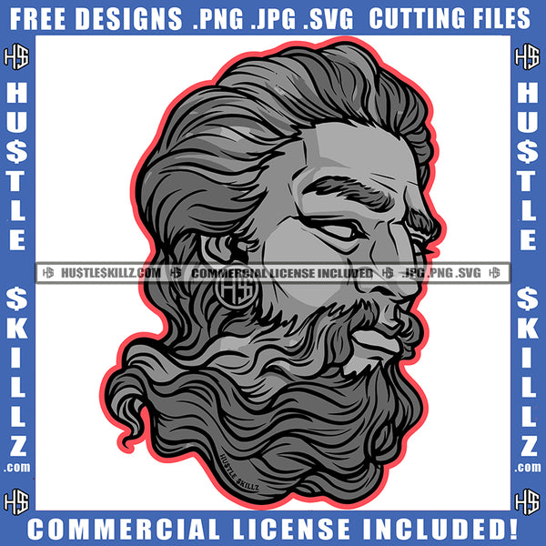 Zeus Triton Neptune With Beard And Mustache Ancient Greek God Sculpture Philosopher Face Logo Hustle Skillz SVG PNG JPG Vector Cut Files Silhouette Cricut