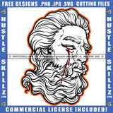 Ancient Greek God Black And White Design Sculpture Philosopher Face Blood Bleeding Tears like Zeus Triton Neptune With Beard And Mustache Logo Hustle Skillz SVG PNG JPG Vector Cut Files Silhouette Cricut