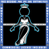 Queen Jeweled Crown Black And White Design Heels Woman Sister Friend Grind Hustler Chain Logo Hustle Skillz SVG PNG JPG Vector Cut Files Silhouette Cricut