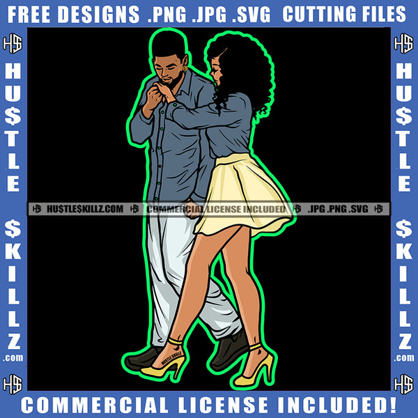 Afro Black Couple Holding Hand Kissing Matching Outfit Walking Relationship Goals Soulmates Blessed Life True Love Logo Hustle Skillz SVG PNG JPG Vector Cut Files Silhouette Cricut