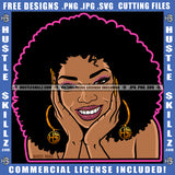 Black Girl Magic Woman Smiling Hustler Gold Earring Afro Puff Hairstyle Beautiful Eyes Logo Hustle Skillz SVG PNG JPG Vector Cut Files Silhouette Cricut