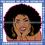 Black Girl Magic Woman Smiling Hustler Gold Earring Afro Puff Hairstyle Beautiful Eyes Logo Hustle Skillz SVG PNG JPG Vector Cut Files Silhouette Cricut