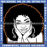 Woman Black And White Design Smiling Hustler Earring Afro Puff Hairstyle Beautiful Eyes Logo Hustle Skillz SVG PNG JPG Vector Cut Files Silhouette Cricut