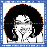 Woman Black And White Design Smiling Hustler Earring Afro Puff Hairstyle Beautiful Eyes Logo Hustle Skillz SVG PNG JPG Vector Cut Files Silhouette Cricut